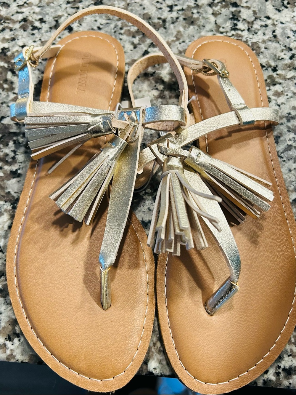 Old Navy Metallic Gold Tassel T-Strap Sandals